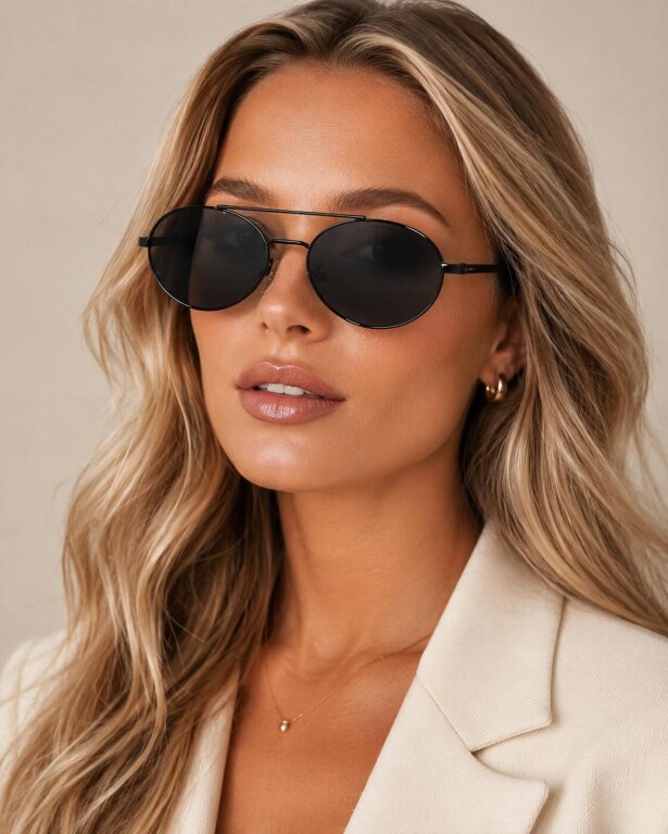 Okulary Przeciwsłoneczne Damskie Pilotki Aviator Czarne Metalowe UV400 (2)