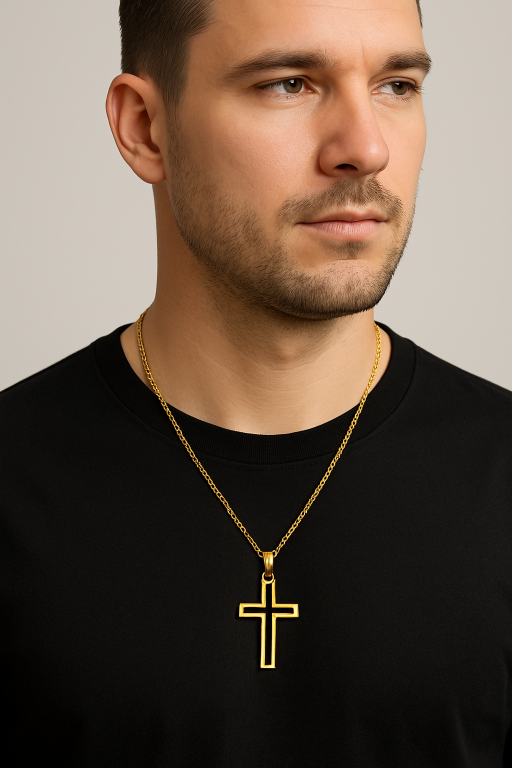 Złoty Krzyż Naszyjnik Modny W Stylu Vintage, STAL (6)
