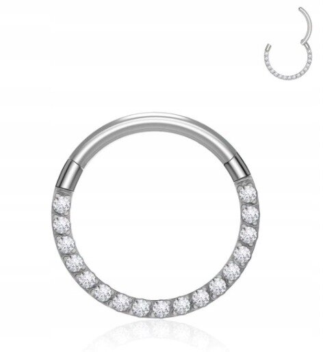 Tytanowy Kolczyk Clicker PIERCING kółko Cyrkonie Septum HELIX Lobe 1,2/8-10 (1)