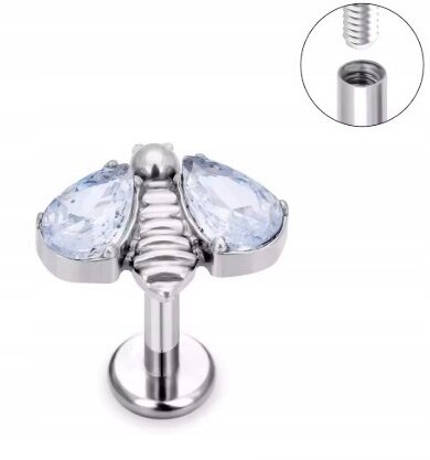 Tytanowy Kolczyk Labret PIERCING z Cyrkoniami Pszczoła HELIX Lobe (1)