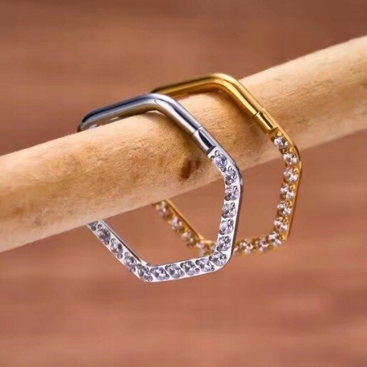 Złoty Tytanowy Kolczyk Clicker PIERCING z Cyrkoniami HELIX Lobe 1,2/8-10 (3)