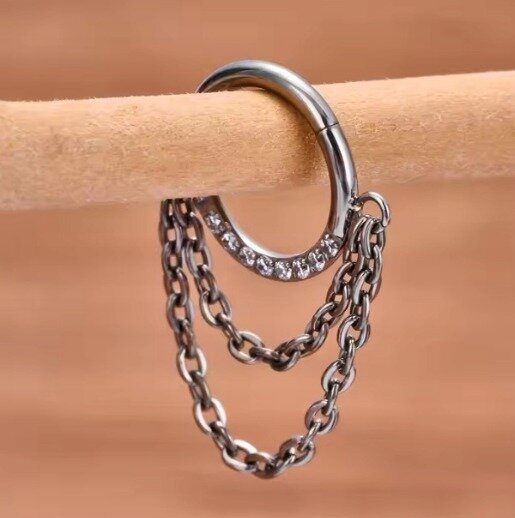 Tytanowy Kolczyk Clicker PIERCING z Łańcuszkiem Cyrkonie HELIX Lobe 1,2/8-10 (5)