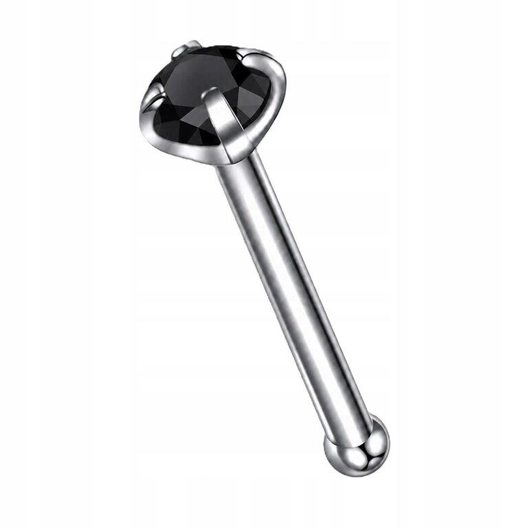 Tytanowy SREBRNY Kolczyk do Nosa z Cyrkonią NOSTRIL PIERCING 0,8/7/2 (1)