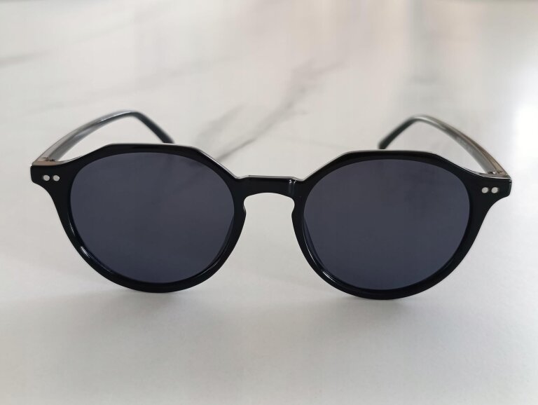 Okulary przeciwsłoneczne damskie męskie czarne okrągłe UV400 retro modne (5)