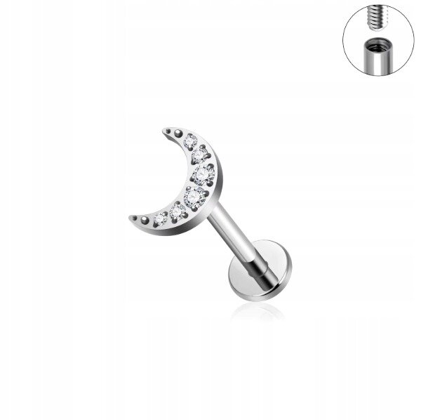 Tytanowy Kolczyk Labret PIERCING z Cyrkoniami Księżyc HELIX Lobe (2)