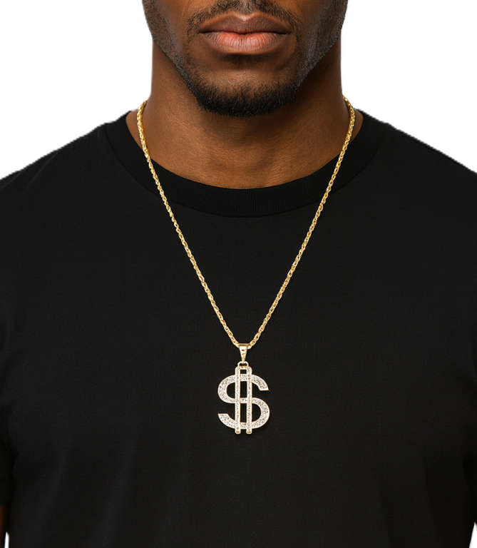 ZŁOTY US ZNAK DOLARA CYRKONIE NASZYJNIK BIŻUTERIA HIP HOP (1)