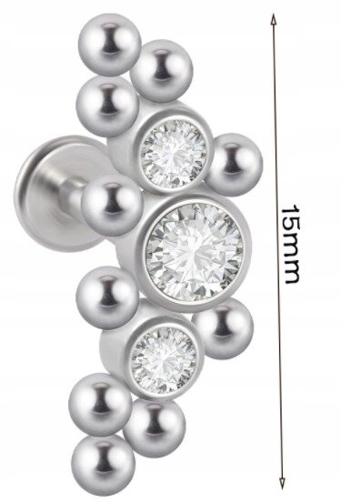 LABRET Śliczne Cyrkonie z Kuleczkami SS316L 1,2/8 (2)