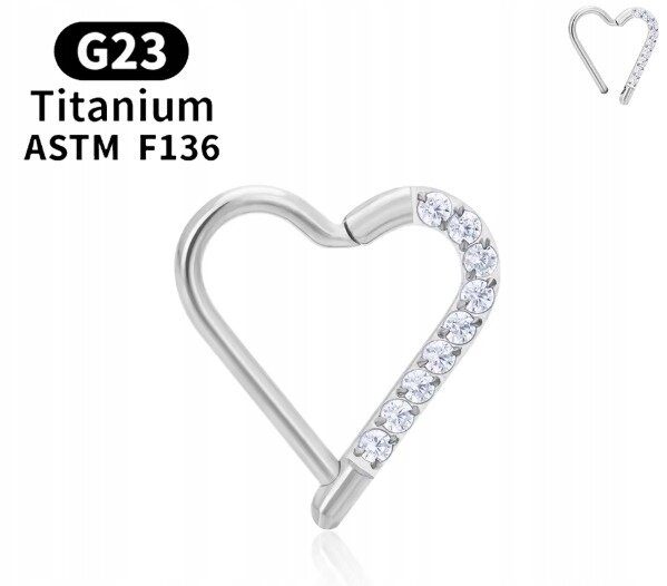 Tytanowy Kolczyk Clicker PIERCING Serce z Cyrkoniami HELIX Lobe 1,2/8 (2)