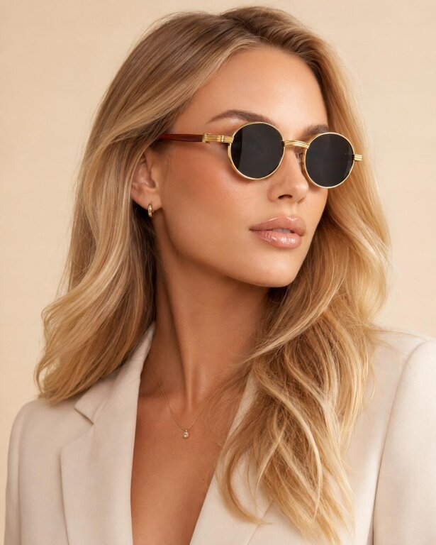 Okulary Przeciwsłoneczne Damskie Okrągłe Vintage Retro Steampunk Złote (2)