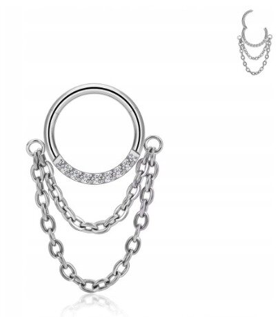 Tytanowy Kolczyk Clicker PIERCING z Łańcuszkiem Cyrkonie HELIX Lobe 1,2/8-10 (2)