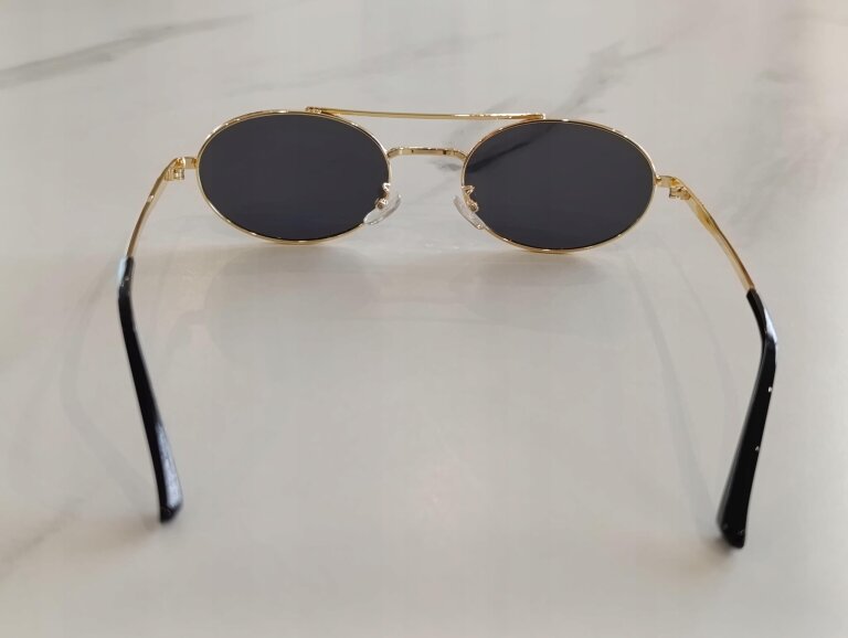 Okulary Przeciwsłoneczne Damskie Pilotki Aviator Złote Metalowe UV400 (9)