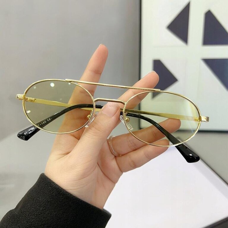 Okulary Przeciwsłoneczne Damskie Pilotki Aviator Złote Metalowe UV400 (4)