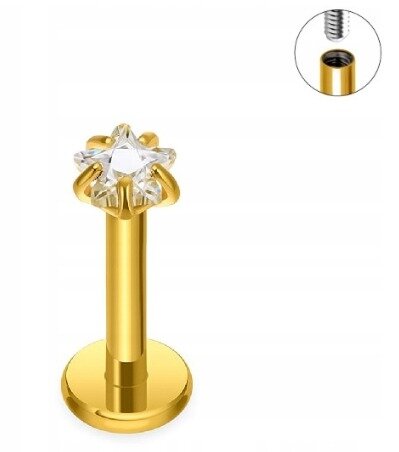 Tytanowy Kolczyk Labret PIERCING z cyrkonią Gwiazdka HELIX Lobe 1,2/6-10/3 MM (2)