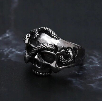 Sygnet Pierścień Czaszka Wąż motor Punk Gothic (2)