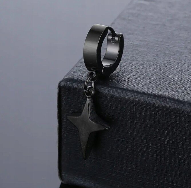 HUGGIE Kolczyk Do Ucha Ze STALI Krzyżyk Gwiazda Gothic Punk Rock (3)