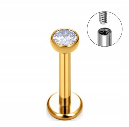 Tytanowy Kolczyk Labret PIERCING ZŁOTY z cyrkonią HELIX Lobe 1,2/6-10/2-4 mm (1)