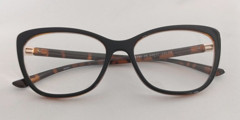 Okulary Zerówki damskie cat-eye czarno-brązowe eleganckie (3)