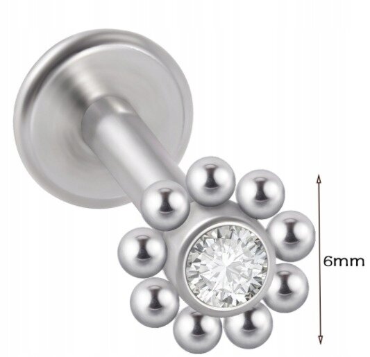 LABRET Śliczna Cyrkonia z Kuleczkami SS316L 1,2/8 (2)