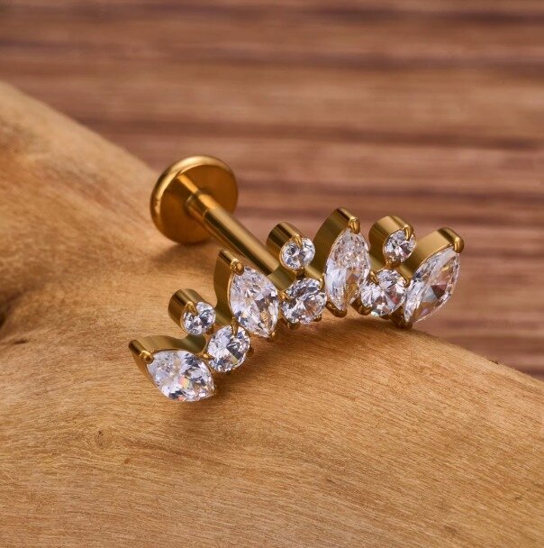 Tytanowy Kolczyk Labret PIERCING Cyrkonie ELEGANCKI HELIX Lobe (3)