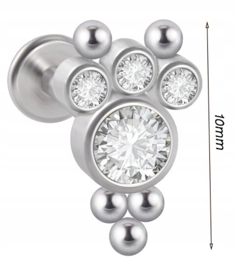 LABRET Śliczna Cyrkonia z Kuleczkami SS316L 1,2/8 (2)