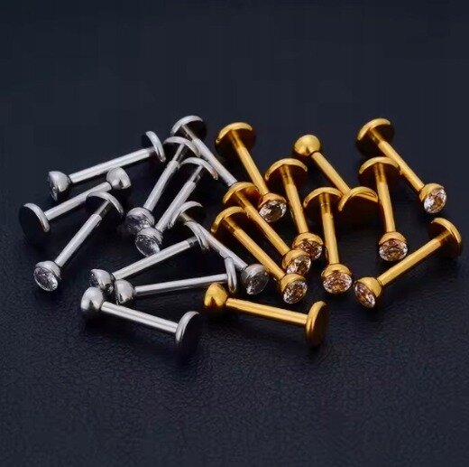 Tytanowy Kolczyk Labret PIERCING SREBRNY z cyrkonią HELIX Lobe 1,2/6-10/2-4 mm (2)