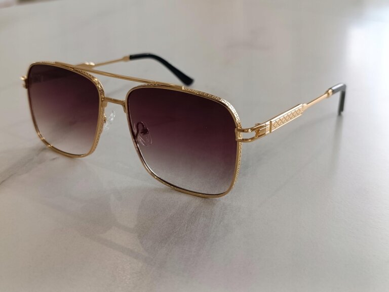 Okulary Przeciwsłoneczne Damskie Męskie Złote Pilotki Aviator UV400 (7)