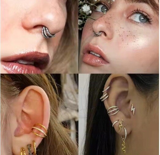 Srebrny Tytanowy Kolczyk Clicker PIERCING Potrójne kółko HELIX Lobe 1,2/8-10 (4)