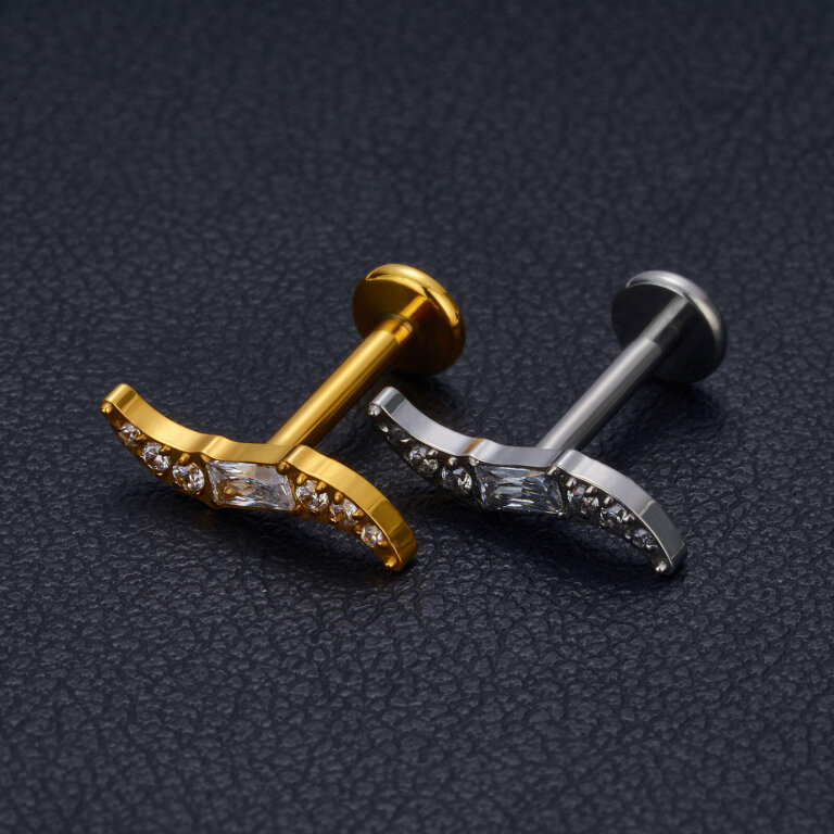 Tytanowy Kolczyk Labret PIERCING Księżyc Cyrkonie HELIX Lobe (4)