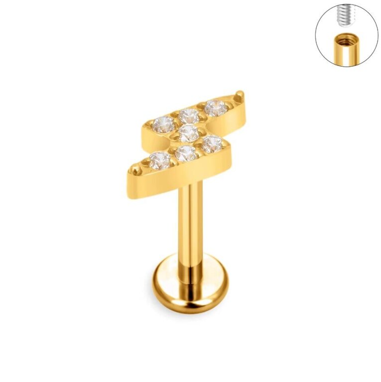 Tytanowy Kolczyk Labret PIERCING Błyskawica z Cyrkoniami HELIX Lobe (1)