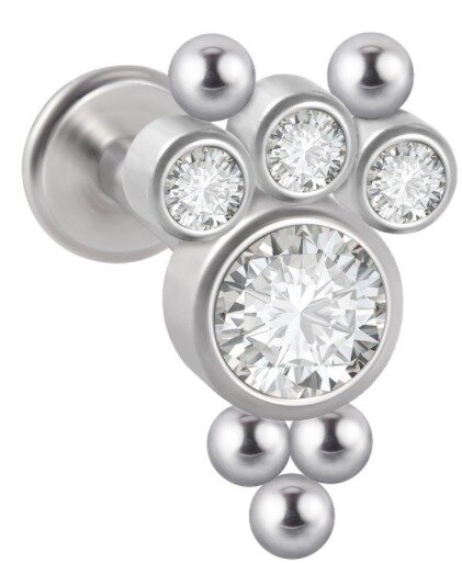 LABRET Śliczna Cyrkonia z Kuleczkami SS316L 1,2/8 (1)
