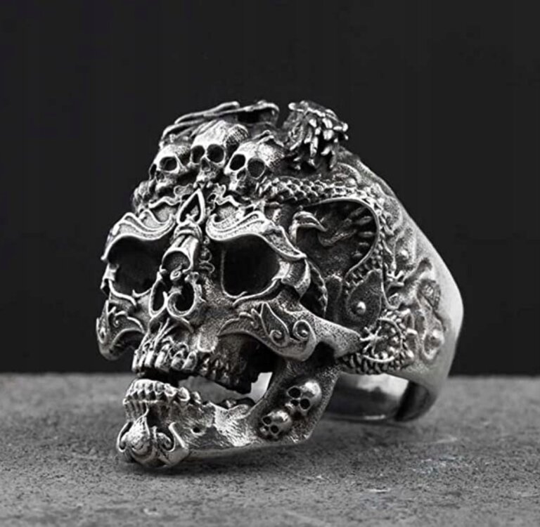 Sygnet Pierścień Czaszka Demon Punk Gothic prezent  (4)