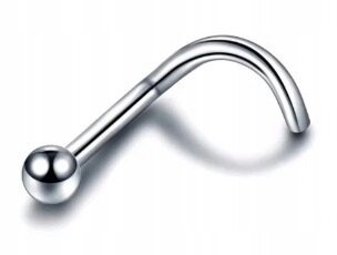 Tytanowy SREBRNY Kolczyk do Nosa z Kuleczką NOSTRIL PIERCING 0,8/6/2 (1)