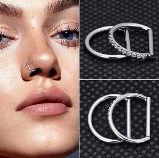 Tytanowy Kolczyk Clicker PIERCING Kształt D Cyrkonie HELIX Lobe 1,2/8-10 (4)