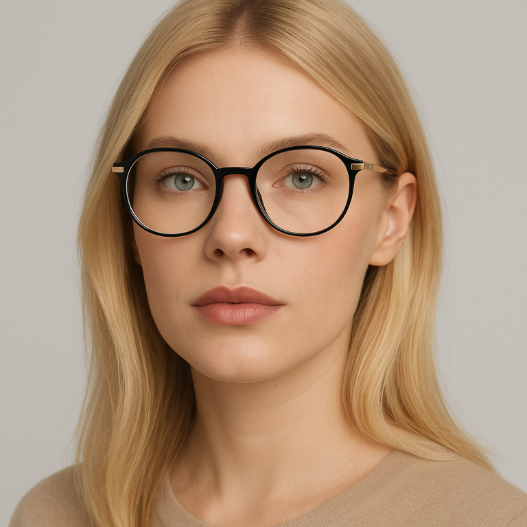 Stylowe okulary zerówki damskie czarno-złote elegancki design, lekka oprawa (9)