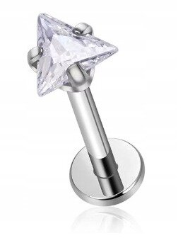 Tytanowy Kolczyk Labret PIERCING z Trójkątną cyrkonią HELIX Lobe 1,2/6-10/3 MM (1)