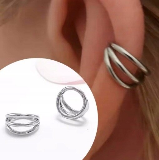 Srebrny Tytanowy Kolczyk Clicker PIERCING Potrójne kółko HELIX Lobe 1,2/8-10 (2)