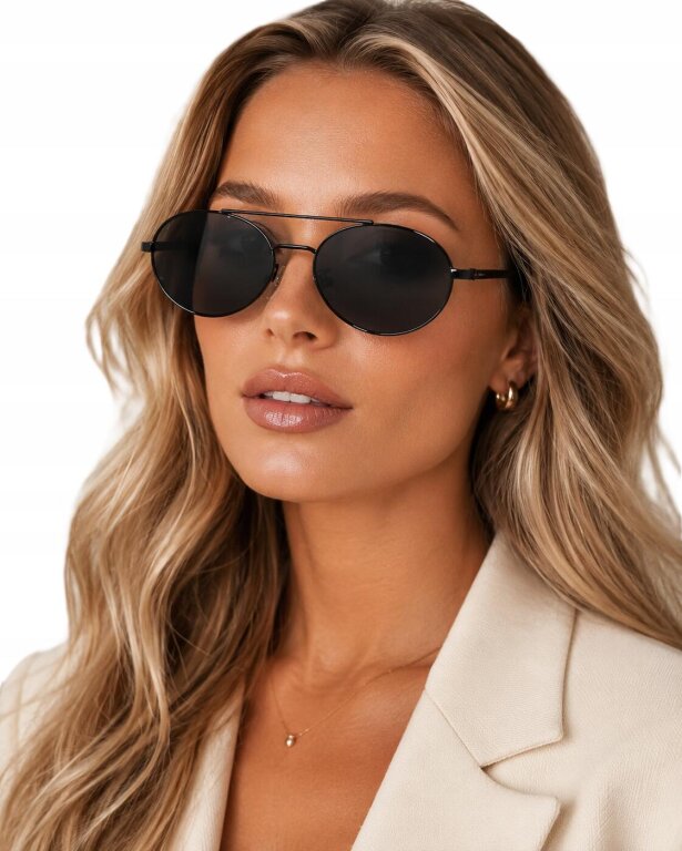Okulary Przeciwsłoneczne Damskie Pilotki Aviator Czarne Metalowe UV400 (1)
