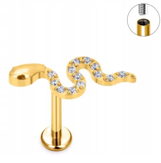 Tytanowy Kolczyk Labret PIERCING z Cyrkoniami Wąż Zmija HELIX Lobe (1)