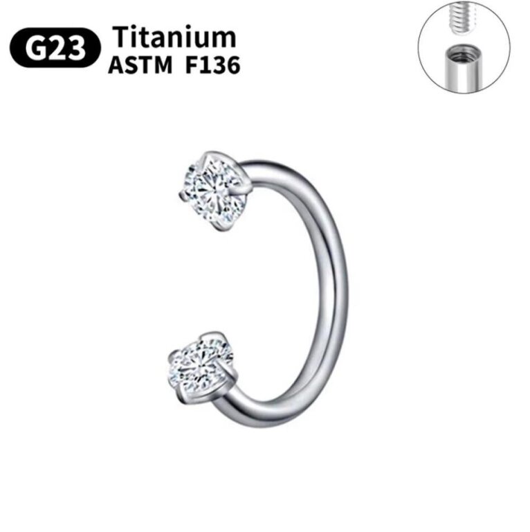 Tytanowy SREBRNY Kolczyk Podkowa cyrkonie PIERCING G23 ASTM F136 (1)
