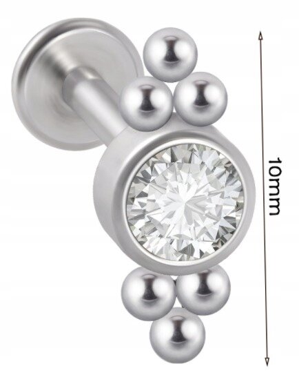 LABRET Śliczna Cyrkonia z Kuleczkami SS316L 1,2/8 (2)