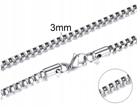 Srebrny Łańcuszek Naszyjnik 3MM Splot Kostka, Ze Stali (4)