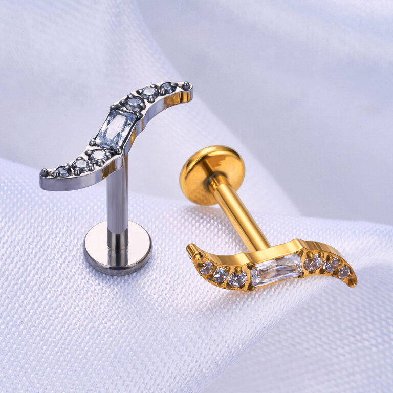 Tytanowy Kolczyk Labret PIERCING Księżyc Cyrkonie HELIX Lobe (3)