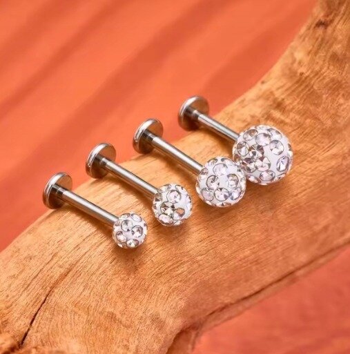Tytanowy Kolczyk Labret PIERCING Kula z Cyrkoniami HELIX Lobe 1,2/6-10/3 MM (5)