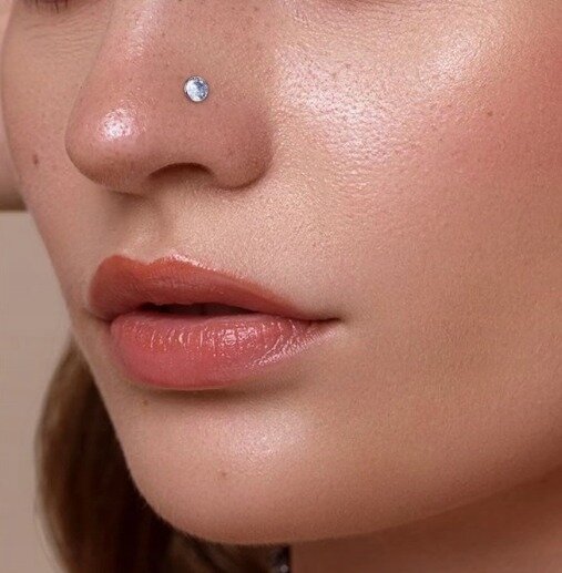 Tytanowy SREBRNY Kolczyk do Nosa z Cyrkonią NOSTRIL PIERCING 0,8/7/2-3 (5)