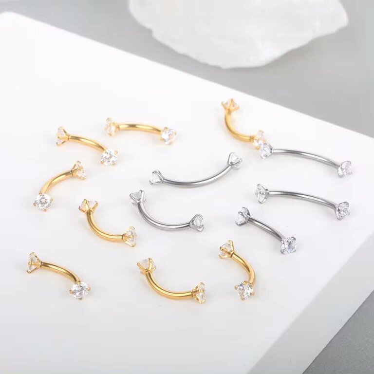 Tytanowy Kolczyk PIERCING Banan z Cyrkoniami SREBRNY (5)