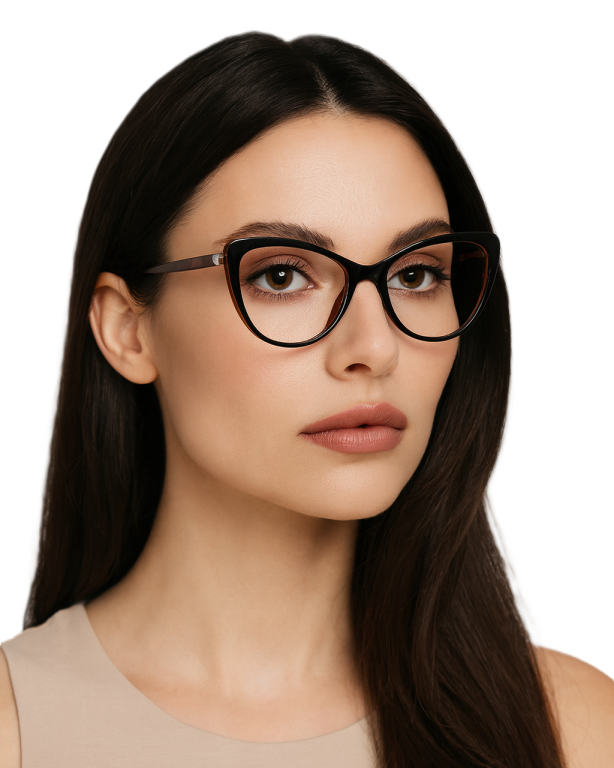 Okulary Zerówki damskie cat-eye czarno-brązowe eleganckie (1)