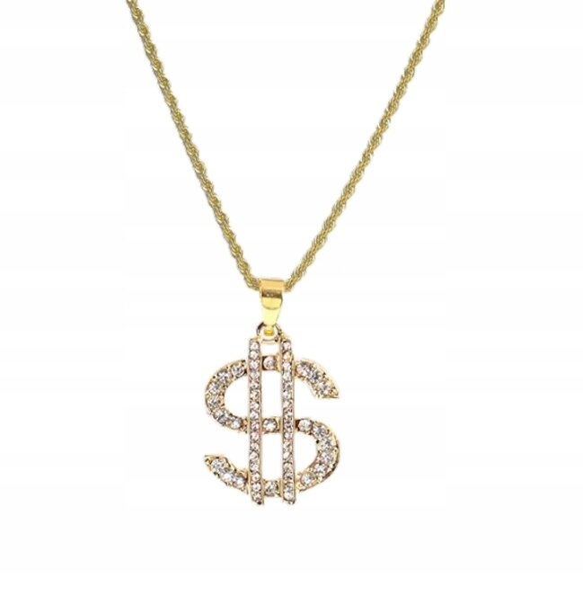 ZŁOTY US ZNAK DOLARA CYRKONIE NASZYJNIK BIŻUTERIA HIP HOP (2)