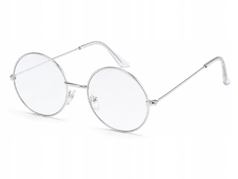 Okulary Zerówki Okrągłe Srebrne Metalowe Lenonki Damskie Męskie Unisex (4)