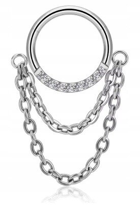 Tytanowy Kolczyk Clicker PIERCING z Łańcuszkiem Cyrkonie HELIX Lobe 1,2/8-10 (1)