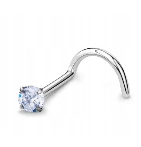 Tytanowy SREBRNY Kolczyk do Nosa z Cyrkonią NOSTRIL PIERCING 0,8/7/2-3 mm (1)